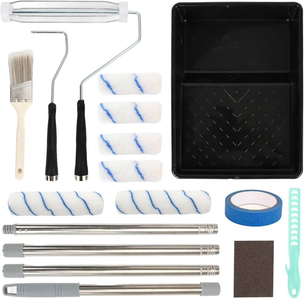 17 Pcs Paint Roller Kit with Long Extension Pole, Microfiber Paint Kit for House Painting - Paint... | Amazon (US)