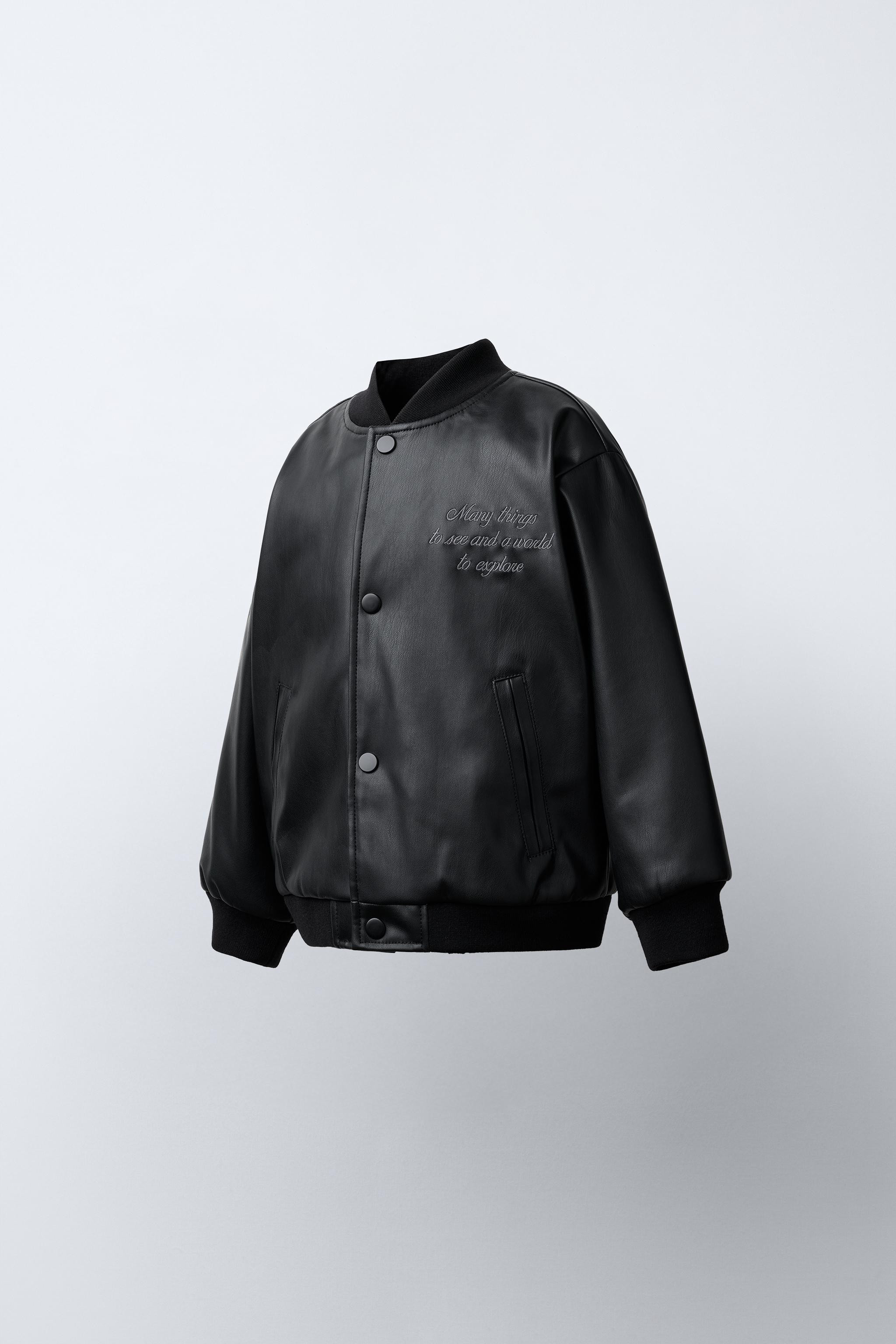 EMBROIDERED TEXT FAUX LEATHER BOMBER JACKET | Zara US