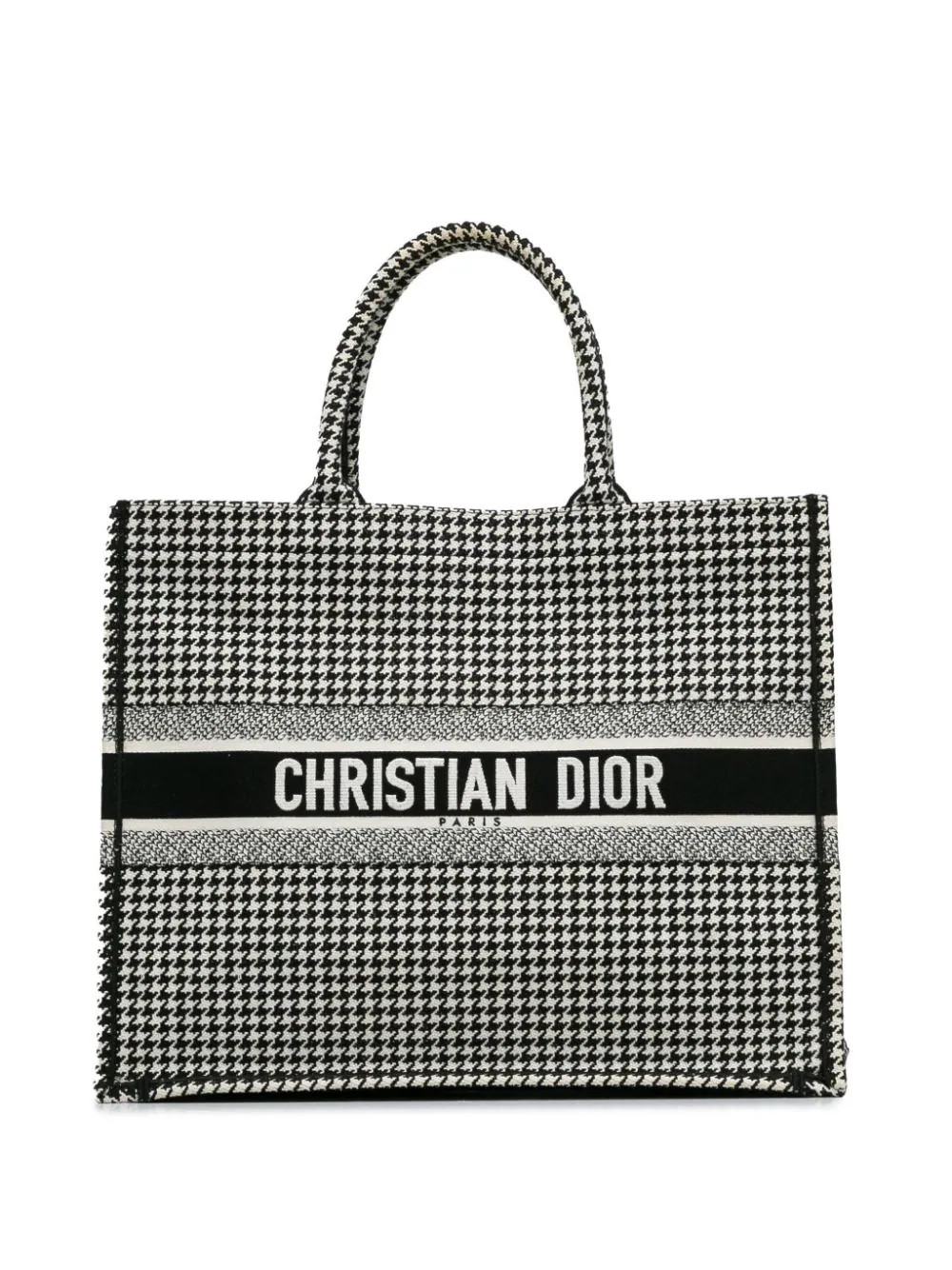 Christian Dior Pre-Owned 2019 Large Houndstooth Embroidered Book tote bag - Black | Farfetch Global