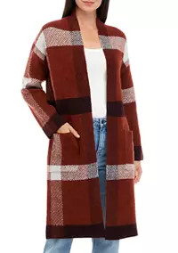 Cyrus Women's Open Front Plaid Print Cardigan with Pockets | Belk