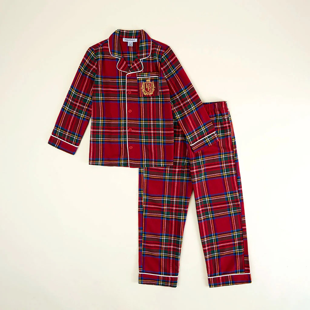 Holiday Red Flannelette Luxe Pajamas | Red Tartan Plaid | Posh Peanut
