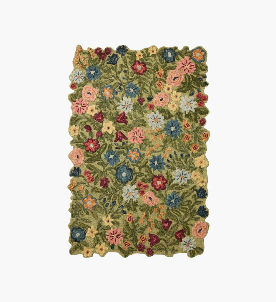 Edith Wool Hooked Rug - Green | Rifle Paper Co.