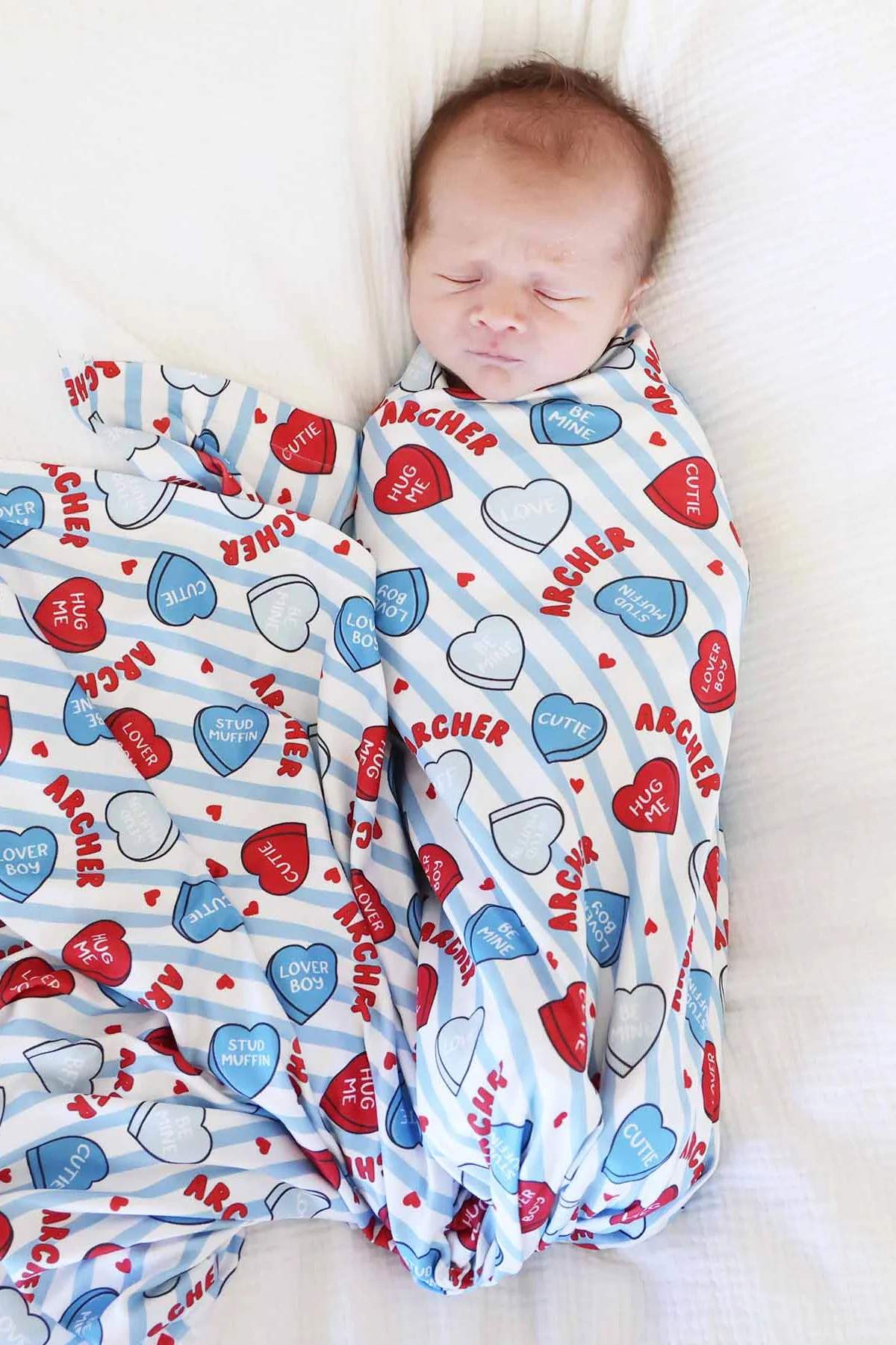 Sweet Like Candy Personalized Swaddle Blanket | Blue | Caden Lane