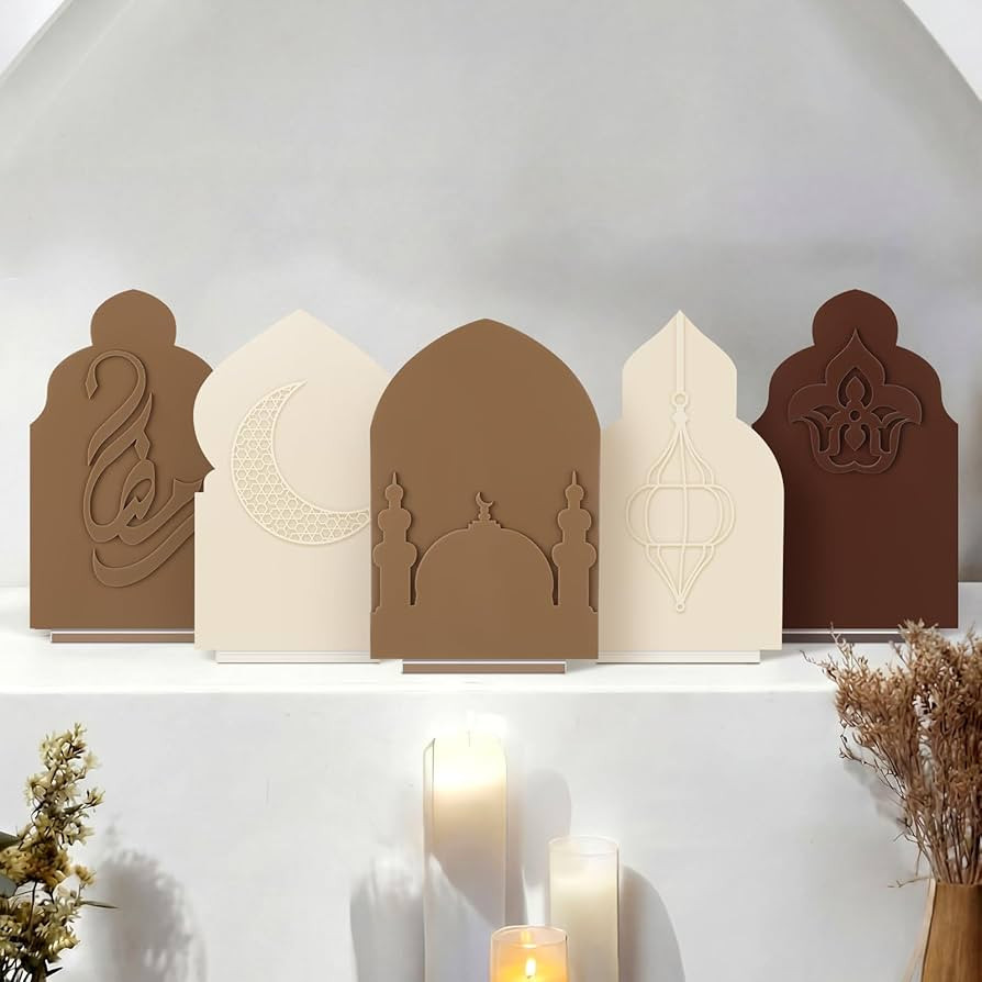 Yookeer 5 Pcs Ramadan Table Sign Acrylic Islamic Eid Mubarak Table Decor Monochrome Ramadan Mubar... | Amazon (US)