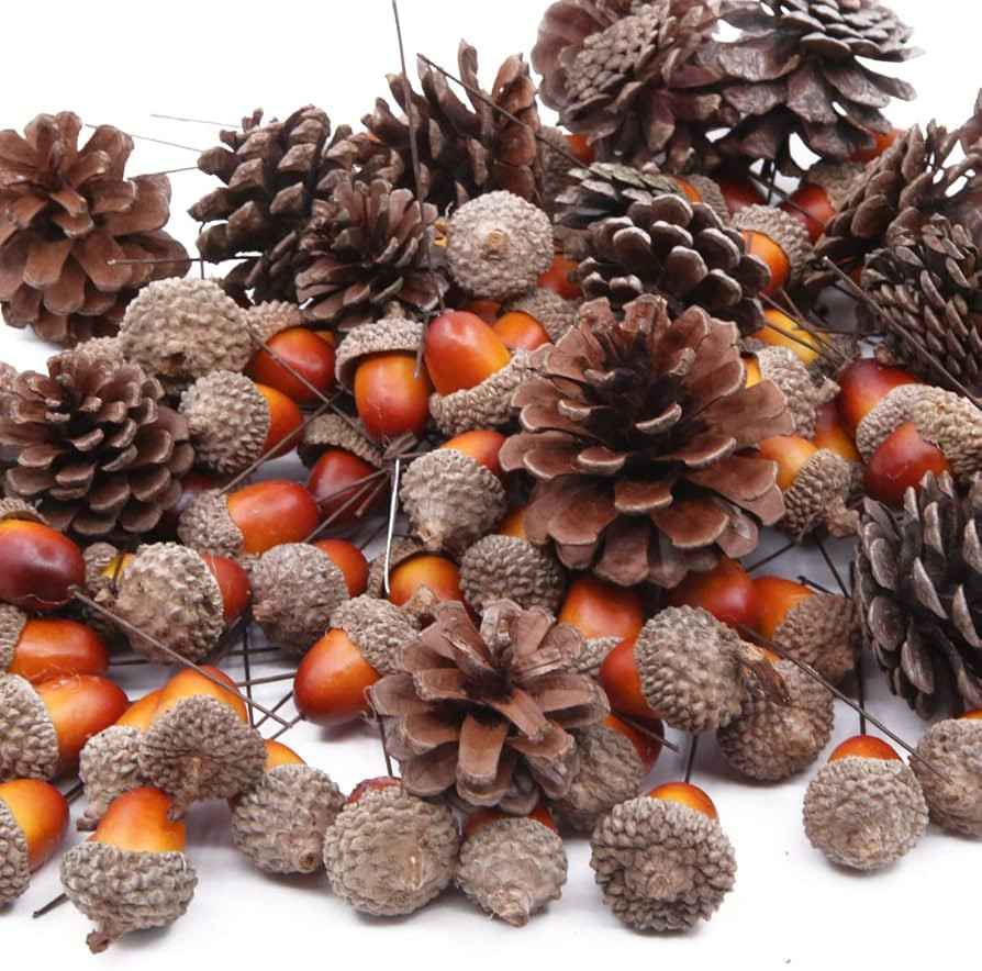Total 120 Pcs Artificial Acorns and Natural Pinecones Ornament Set for Home House Christmas Decor... | Amazon (US)