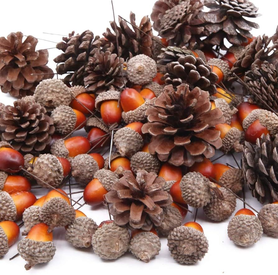 Total 120 Pcs Artificial Acorns and Natural Pinecones Ornament Set for Home House Christmas Decor... | Amazon (US)