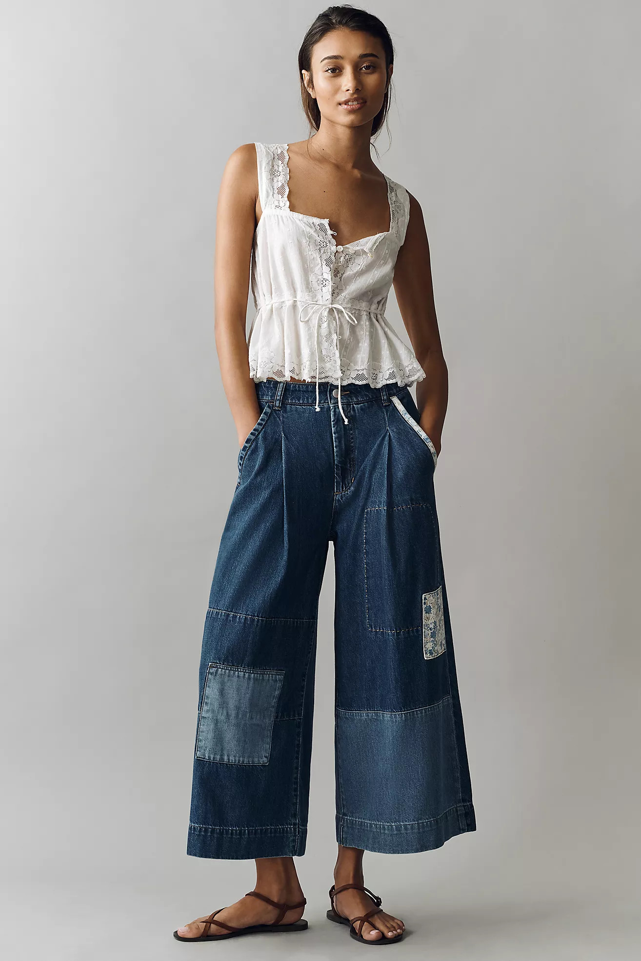 Pilcro Positano Patchwork Cropped Wide-Leg Jeans | Anthropologie (US)