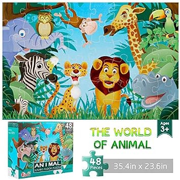 Jumbo Floor Puzzle for Kids,48 Piece Animal Jigsaw Puzzle Ages 3-8 | Amazon (US)