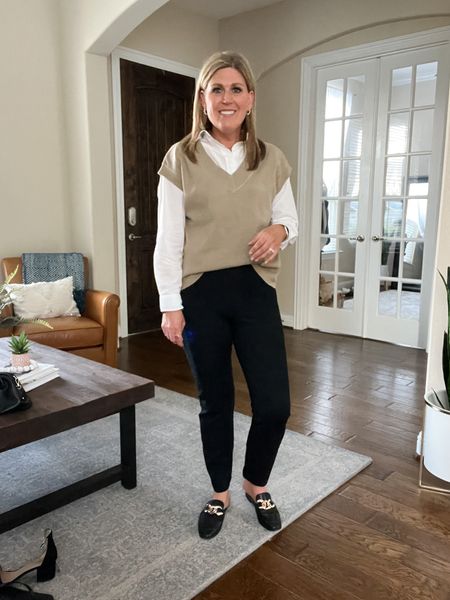 Closet staple pieces include a white button up shirt, black pant and black shoes. Add a third piece like this vest to creat interest! Shirt runs oversized. Stick with your regular shirt size. Pants run SNUG! Size Up at least one size! Shoes run tts. Vest runs tts.

#LTKshoecrush #LTKworkwear #LTKstyletip