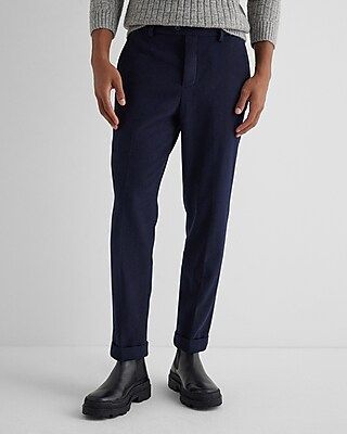 Men's Slim Navy Wool-Blend Cuffed Dress Pants Blue W31 L30 | Express