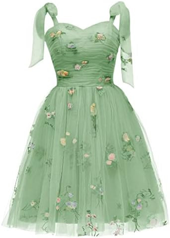 Prom Dresses for Women Puffy Sleeve Flower Embroidery Tulle Formal Party Gowns | Amazon (US)