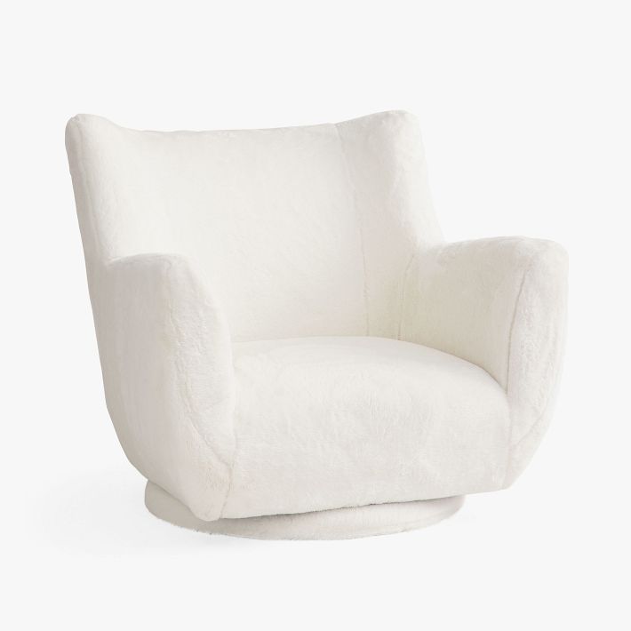 Faux-Fur Ivory Lennon Low Swivel Chair | Pottery Barn Teen