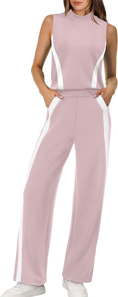 XIEERDUO Two Piece Sets for Women Summer Outfits Travel Mock Neck Lounge Sets Wide Leg Pants Beac... | Amazon (US)