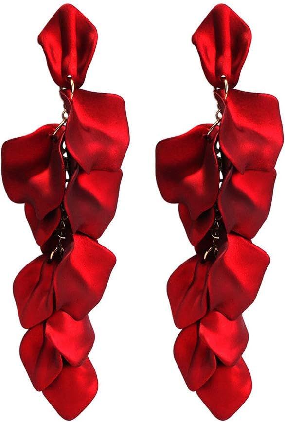 Dangle Acrylic Petal Earrings - Long Drop Rose Flower Earrings for Women and Girls | Amazon (US)