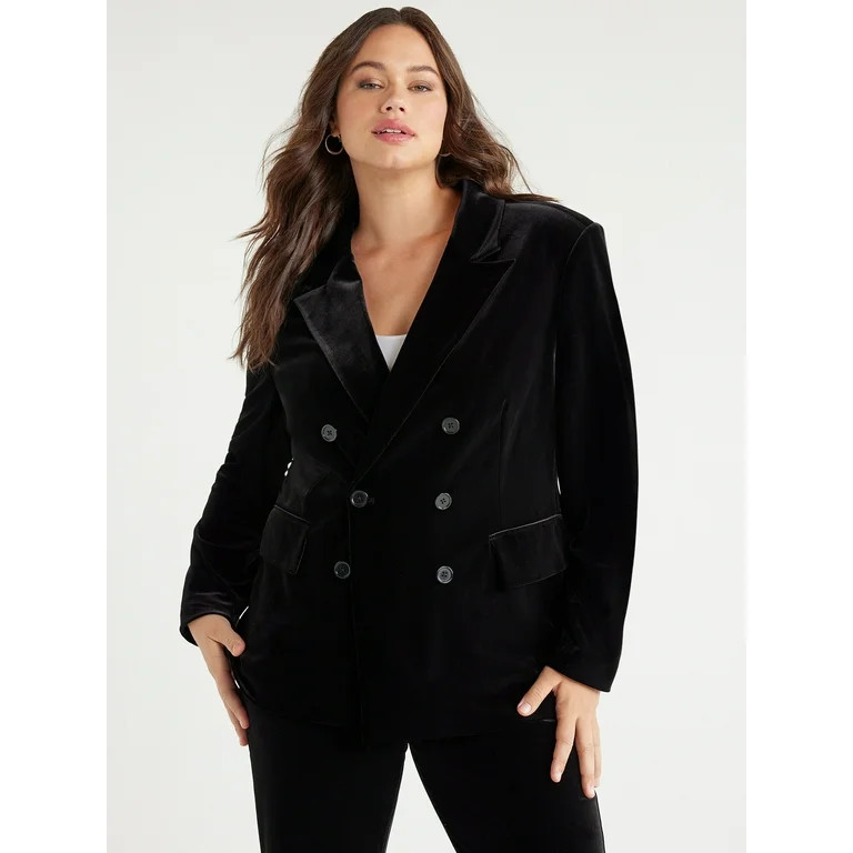 Sofia Jeans Women's Plus Size Velvet Double-Breasted Blazer, Sizes 1X-5X | Walmart (US)