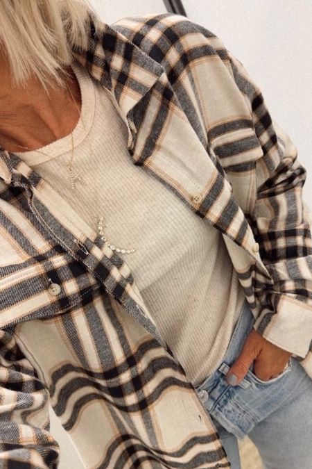Fall style
Fall outfit
Flannel- in xs. Oversized boyfriend fit
Long sleeve tee runs fitted.  I did a small.  So soft, perfect for layering or wearing alone.  Under $20. This color is Oatmeal

#LTKover40 #LTKstyletip #LTKfindsunder50