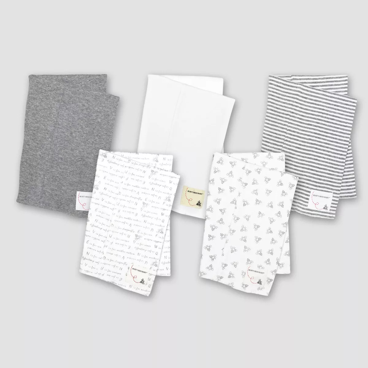 Burt's Bees Baby® Organic Cotton 5pk Solid/Print Burp Cloth Set - Heather Gray | Target
