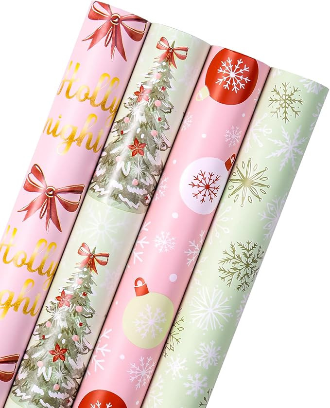 WRAPAHOLIC 30 Inch Christmas Wrapping Paper Roll - Jumbo Roll Light Green and Pink Christmas Tree... | Amazon (US)
