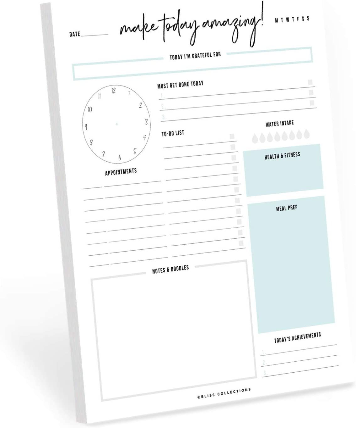 Bliss Collections Daily Planner Tear Off Pad, 50 Undated Sheets, Desk Notepad, Motivational Daily... | Amazon (US)