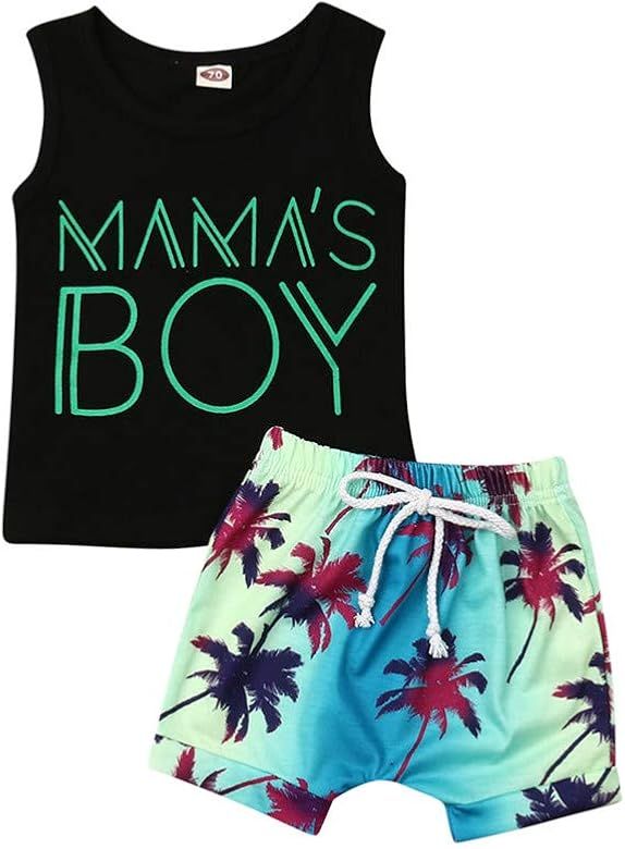 2Pcs Baby Boys Summer Clothing Sets Cute Letters Print Sleeveless Tank Tops T-Shirt+Palm Shorts O... | Amazon (US)