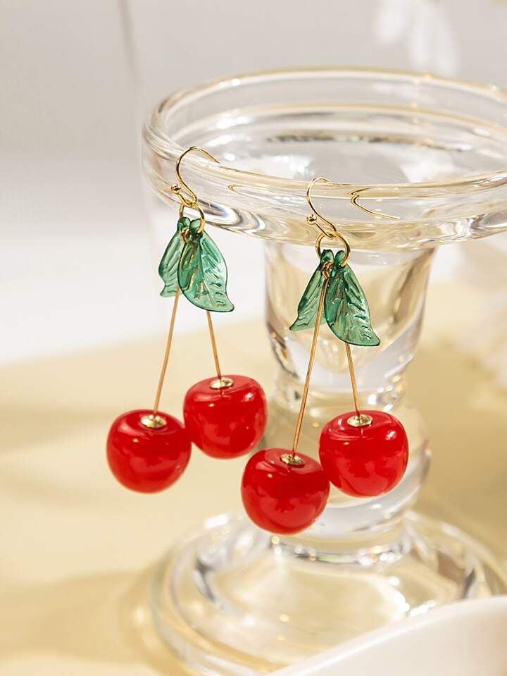 1pair Fashion Cherry Drop Earrings For Women For Daily Decoration | SHEIN