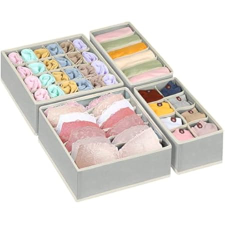 SandKing 6PACK Sock Underwear Drawer Organizers Dividers, Bras Clothes Wardrobe Organizer Bins Stora | Amazon (US)