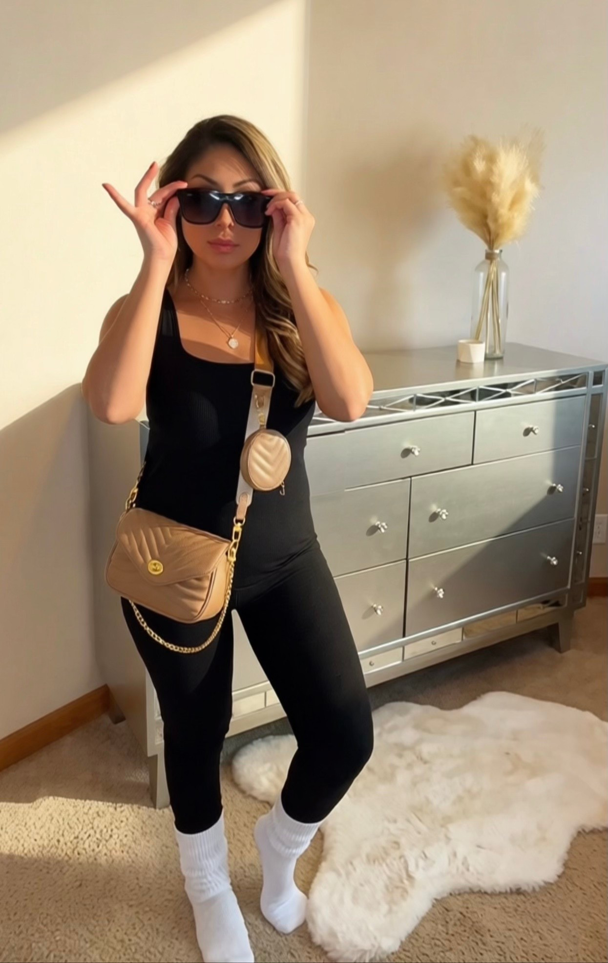 Perfect for Pilates class, an airport outfit or running errands! 👌🏽✨ I’m wearing a size small in the seamless jumpsuit but I could have totally sized down to an XS because it does run big.￼@amazonfindsandfashion 

#LTKActive #LTKPetite #LTKTravel