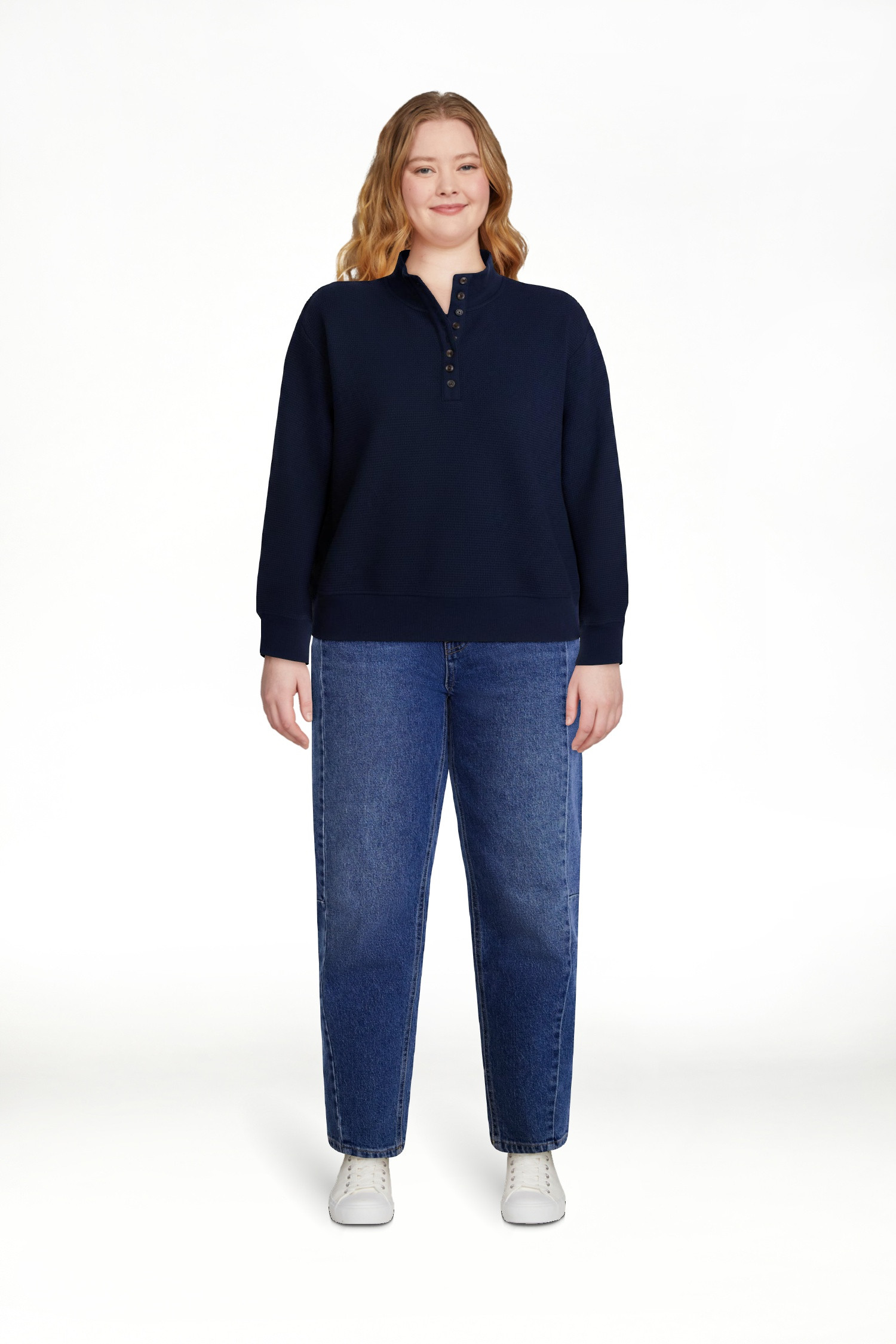 Scenario Women's and Women's Plus Waffle Knit Button Top with Long Sleeves, Sizes XS-4X | Walmart (US)