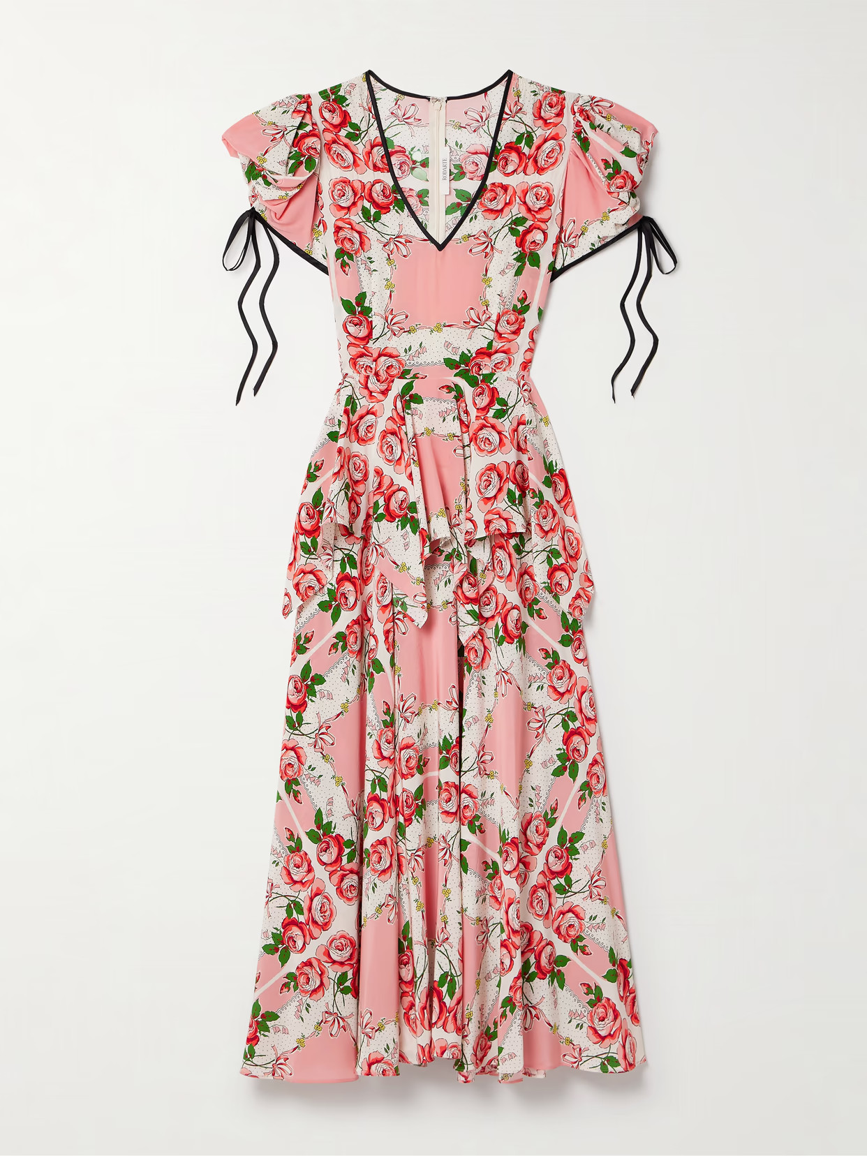 Rodarte - Ruffled Printed Silk Crepe De Chine Midi Dress - Pink | NET-A-PORTER (US)
