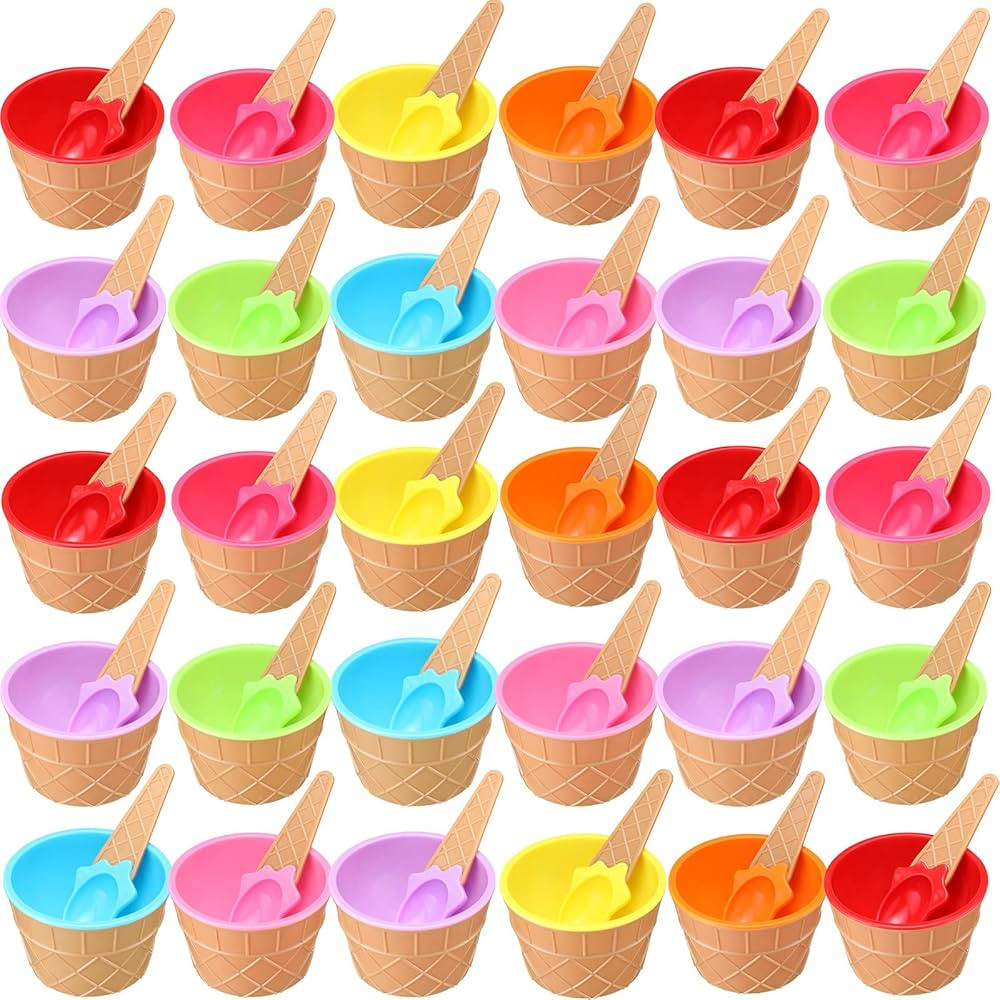 32 Pack Reusable Plastic Ice Cream Bowls and Spoons 8 Candy Colors Ice Cream Cups Summer Ice Crea... | Amazon (US)