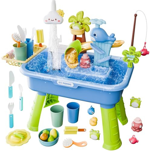 Cosminy 2026 Upgraded Water Table for Toddlers 3+, Water Table for Kids Ages 4-8 with Pump, Play Sink with Running Water, Kitchen Sink for Toddlers, Fishing Game and Outside Sensory Toys (Blue) | Amazon (US)