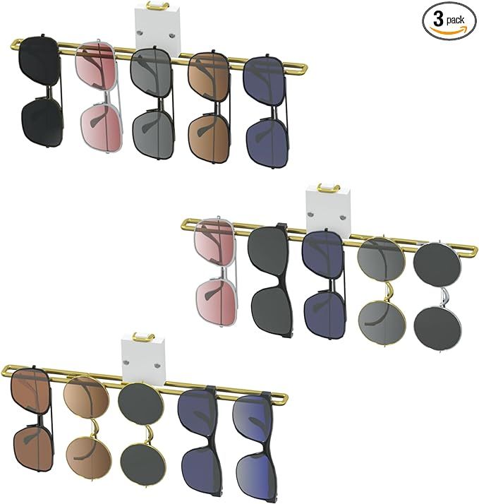 JACKCUBE DESIGN Wall Mount Sunglasses Storage Organizer Gold and White, Set of 3 Eyewear Glasses ... | Amazon (US)