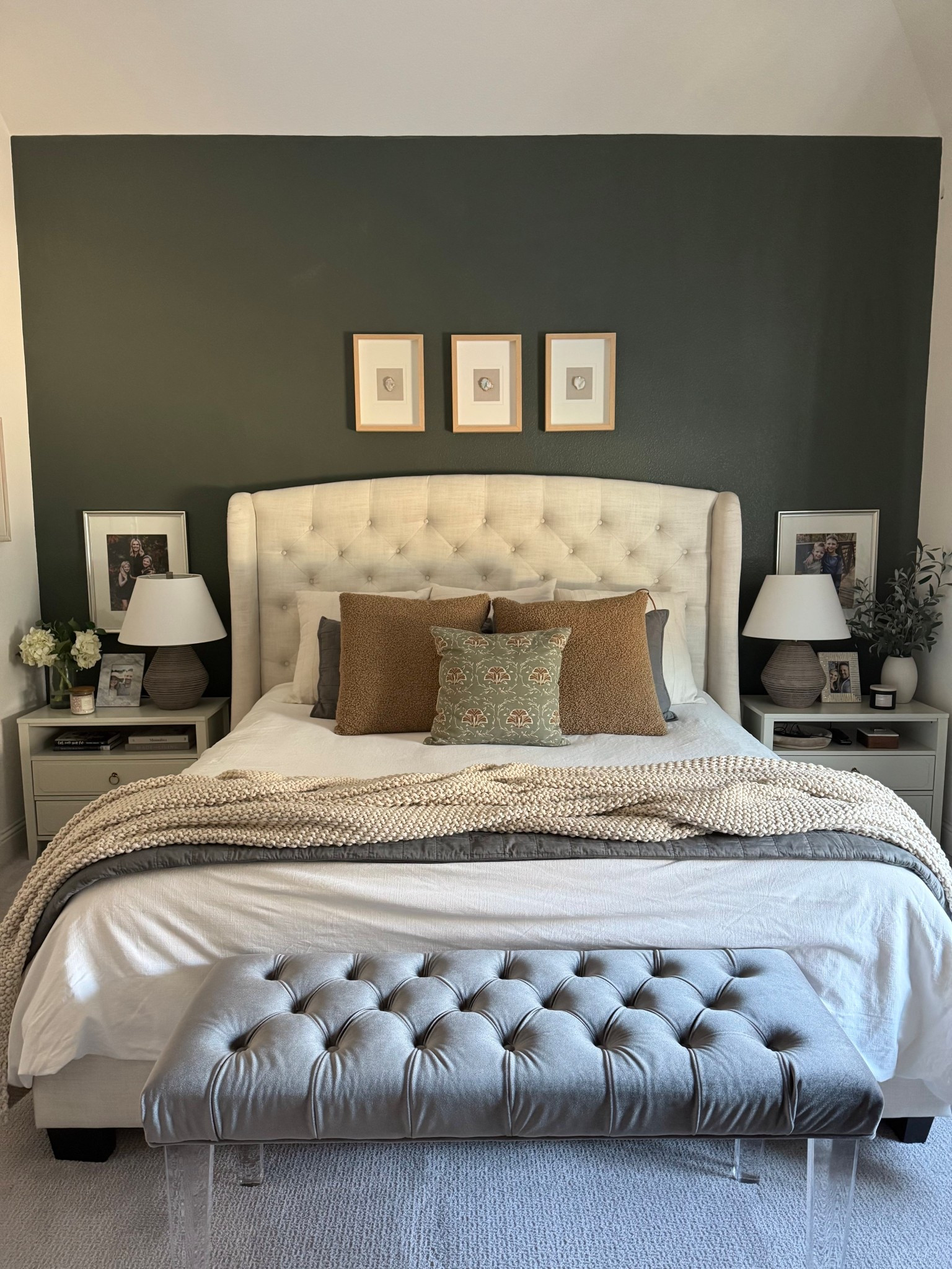 Snowmageddon 26 gave me time to finally add an accent wall in our master bedroom. This color adds such depth to the space and now the all neutral pieces can be stand outs. Paint is @Sherwin-Williams Pewter Green which we have in our bathroom as a trim wall  

#LTKdayinmylife #LTKHome