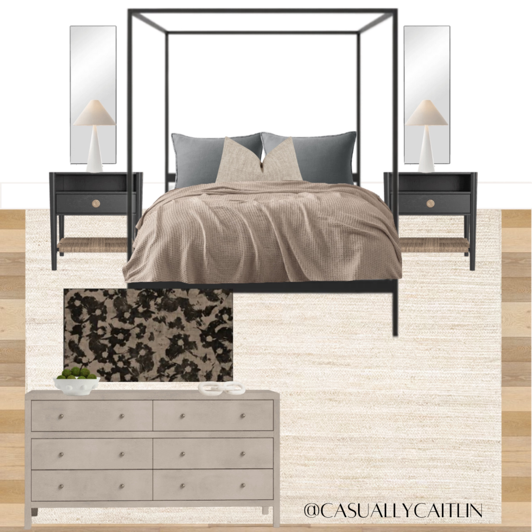 Moody beige and black bedroom design 🤍

Black canopy bed, gold mirrors, black nightstands, white table lamps, throw pillows, waffle blanket from Amazon, jute rug, wood dresser, affordable wall art, dresser decor, bedroom design, modern but cozy bedroom, transitional bedroom design 

#LTKStyleTip #LTKFindsUnder100 #LTKHome