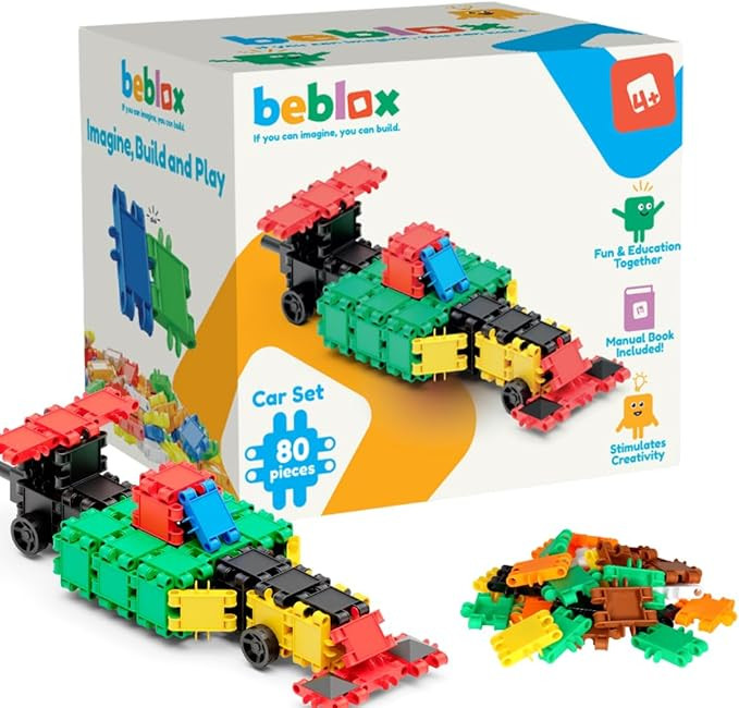 Beblox Building Blocks for Kids - Car Set - 80-Piece Connecting Tiles - Interlocking Building Blo... | Amazon (US)