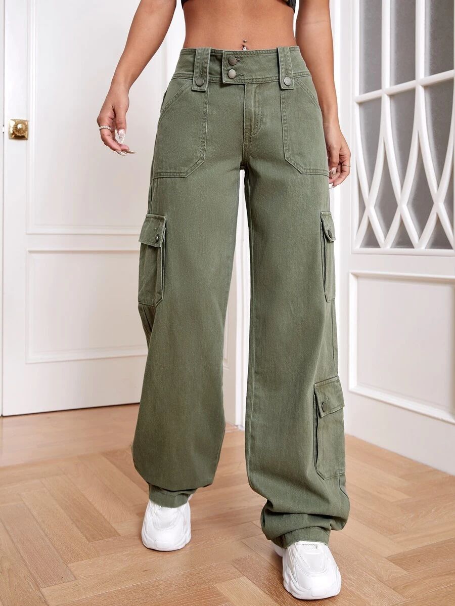 HomeWomen ClothingWomen DenimWomen JeansFlap Pocket Cargo Jeans | SHEIN