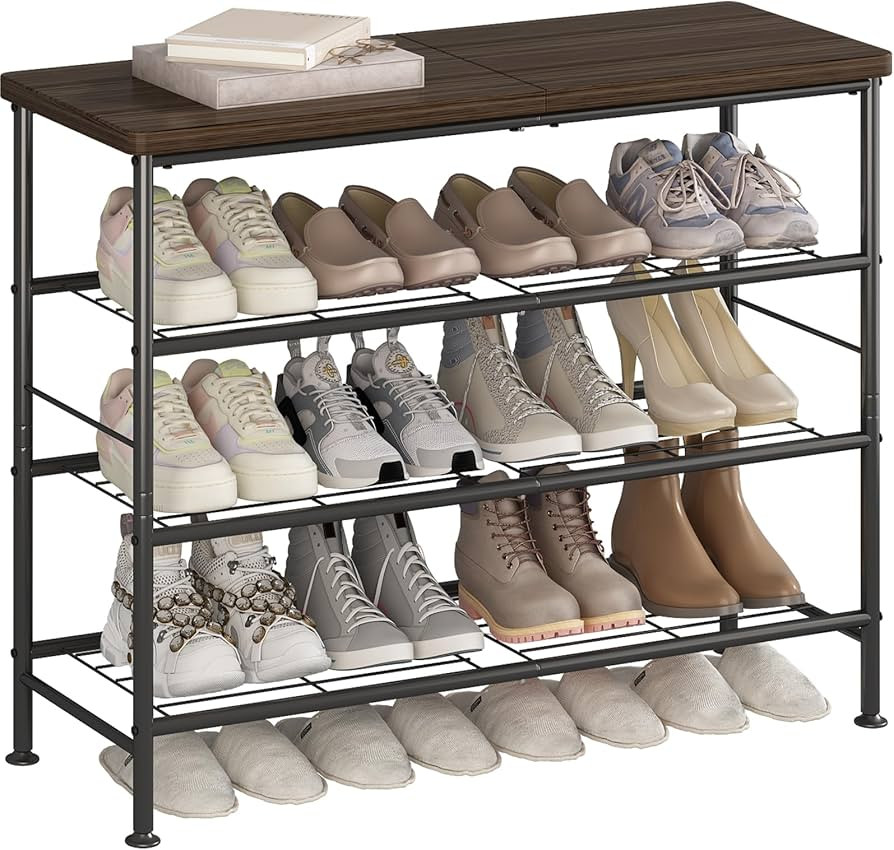 SUOERNUO Shoe Rack Organizer 4 Tier for Closet Entryway Free Standing Metal Storage Shoe Shelf wi... | Amazon (US)