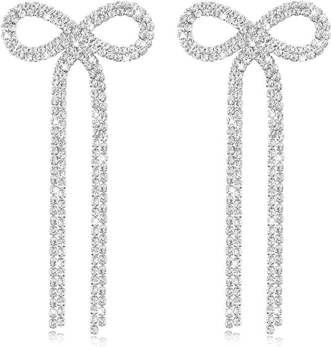 Nanafast Bow Rhinestone Earrings Long Dangle Drop Chandelier Tassel Bow Earrings for Women Weddin... | Amazon (US)