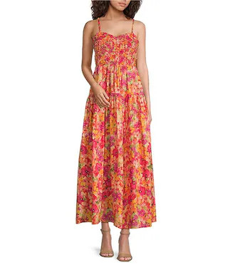 Skies Are Blue Floral Print Sweetheart Neck Sleeveless Smocked Bust Maxi Dress | Dillard's | Dillard's