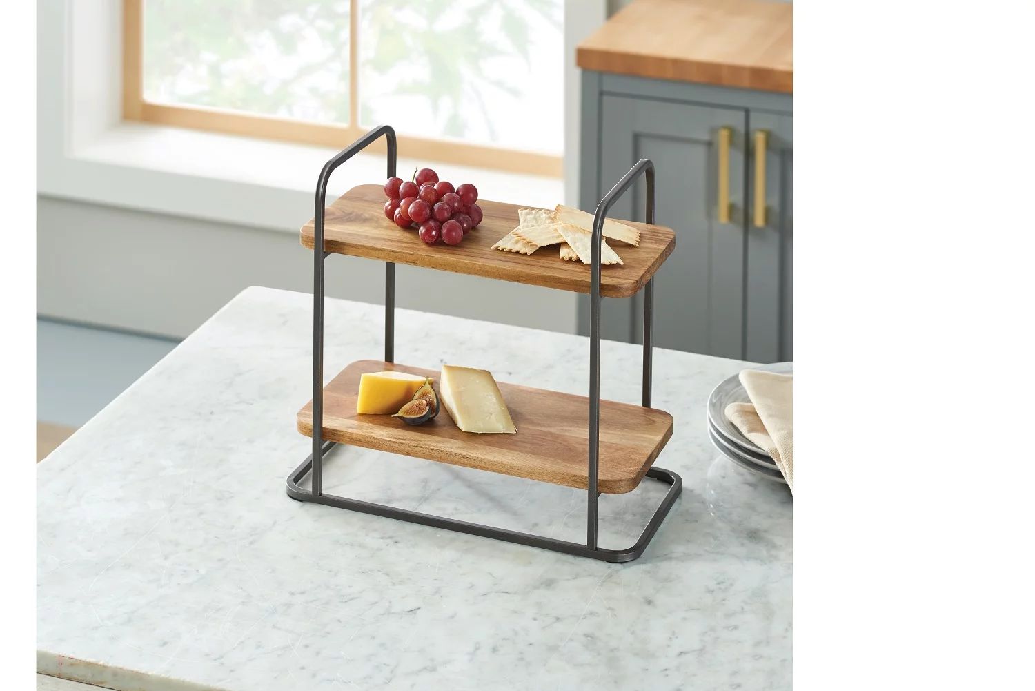 Better Homes & Gardens Industrial Farmhouse Two-Tier Serving Tray Stand | Walmart (US)