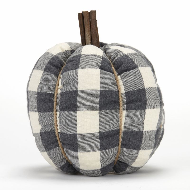 Lakeside Plaid Plush Decorative Pumpkins with Wooden Stem and Jute Wrap | Target