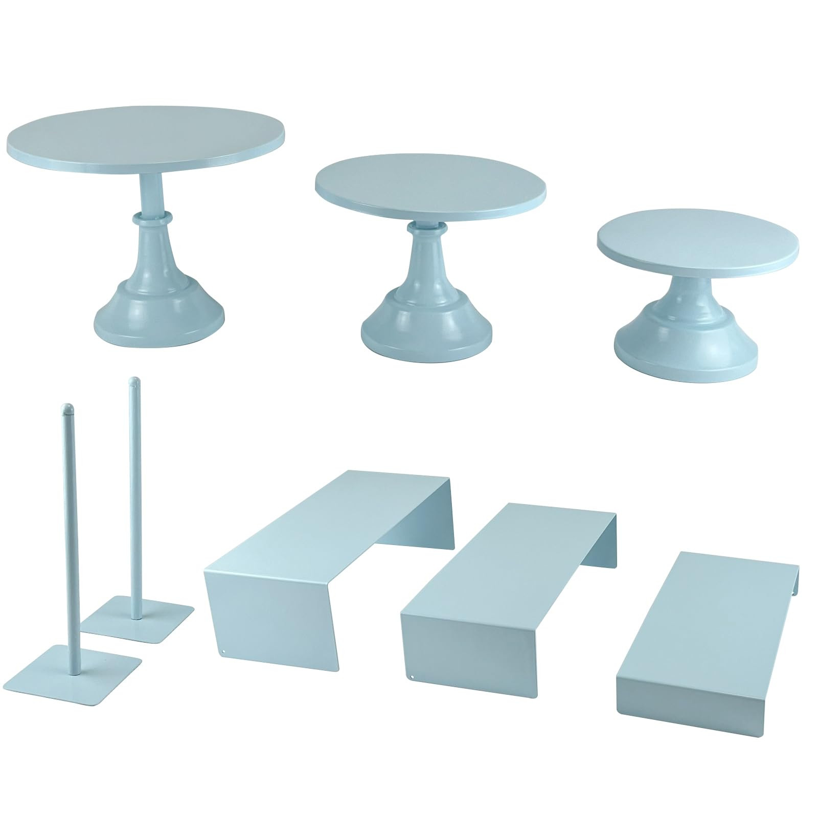 Set of 8 Blue Cake Stands Donut Holder Round Metal Dessert Display Risers Cupcake Stand Serving P... | Amazon (US)