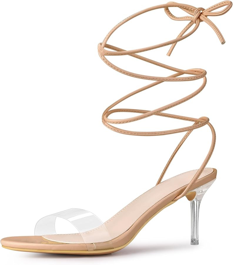 Allegra K Women's Clear Strap Lace Up Stiletto Heels Sandals | Amazon (US)