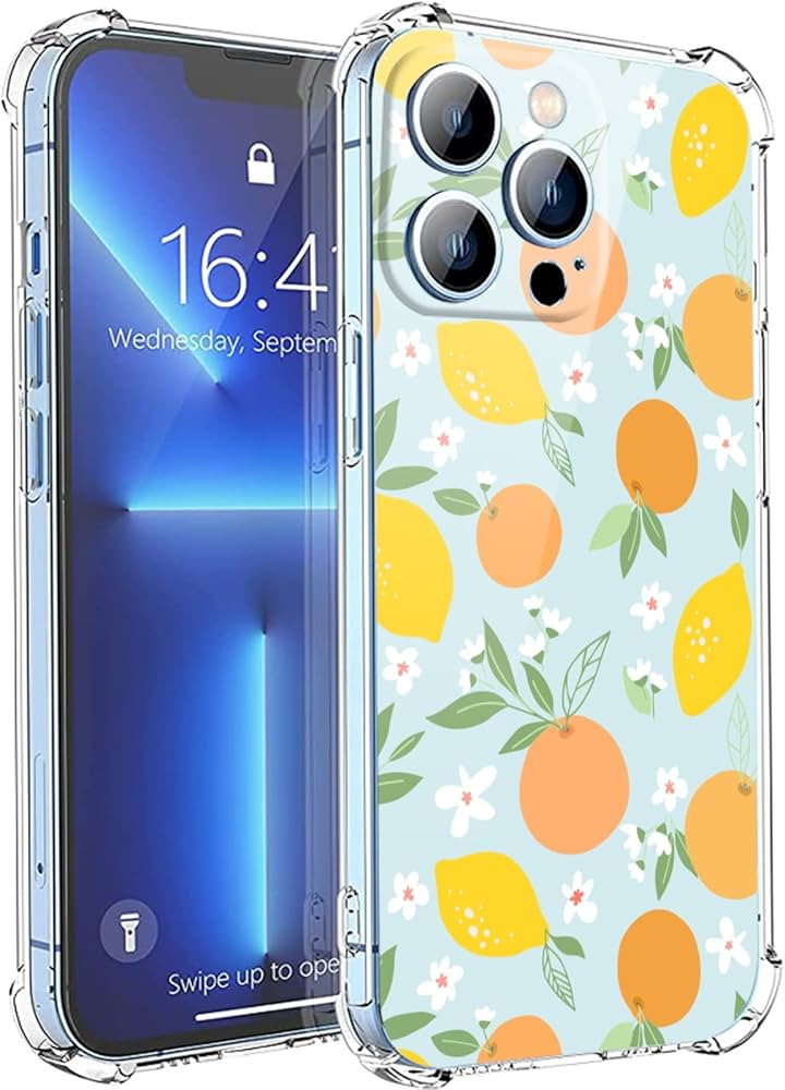 for iPhone 13 Pro Max Orange Lemon Case, Yellow Lemon Orange Citrus Fruit White Flowers Pattern i... | Amazon (US)
