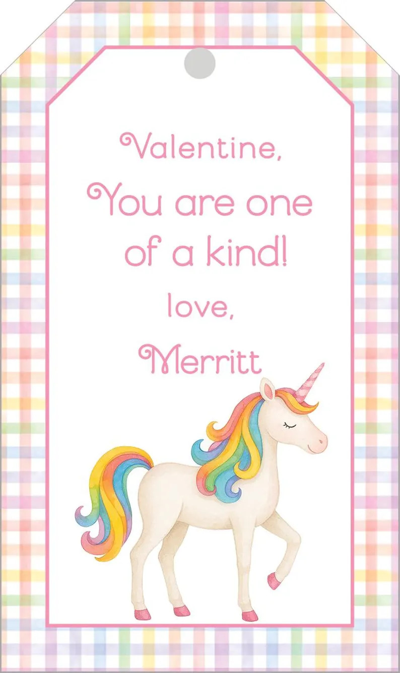 Unicorn Valentine Gift Tags | Personalized Watercolor Rainbow Vday | Etsy (US)