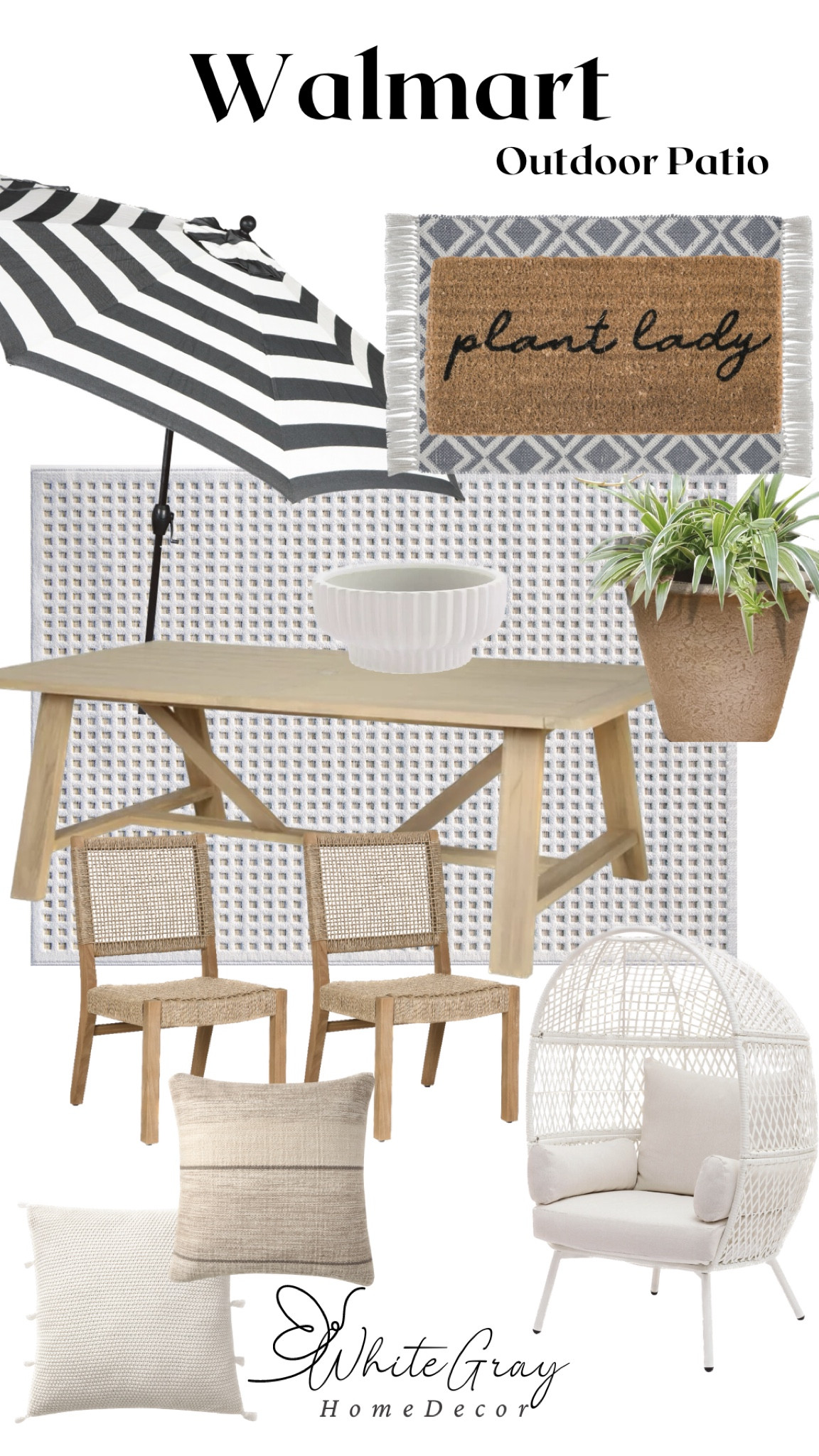 Walmart outdoor dining table and woven chairs, plant lady door mat, indoor pillows on clearance, look for less, outdoor umbrella, layering rug, outdoor bowl planter, Walmart finds, affordable finds

#LTKFind #LTKSeasonal #LTKhome