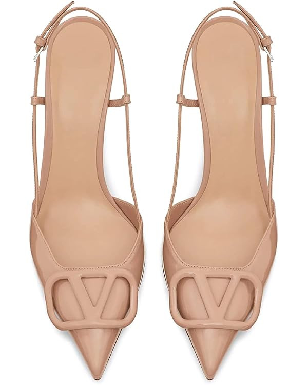 Women Heeled Slingback Sandals Closed Pointed Toe Stiletto High Heels Slip-On Backless Evening Pr... | Amazon (US)