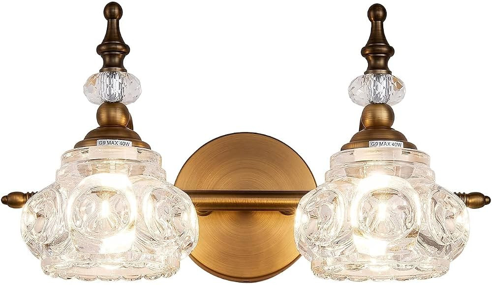 ZILANL Bathroom Vanity Light Fixtures, 2-Light Vintage Crystal Bathroom Lighting, Matte Brushed A... | Amazon (CA)