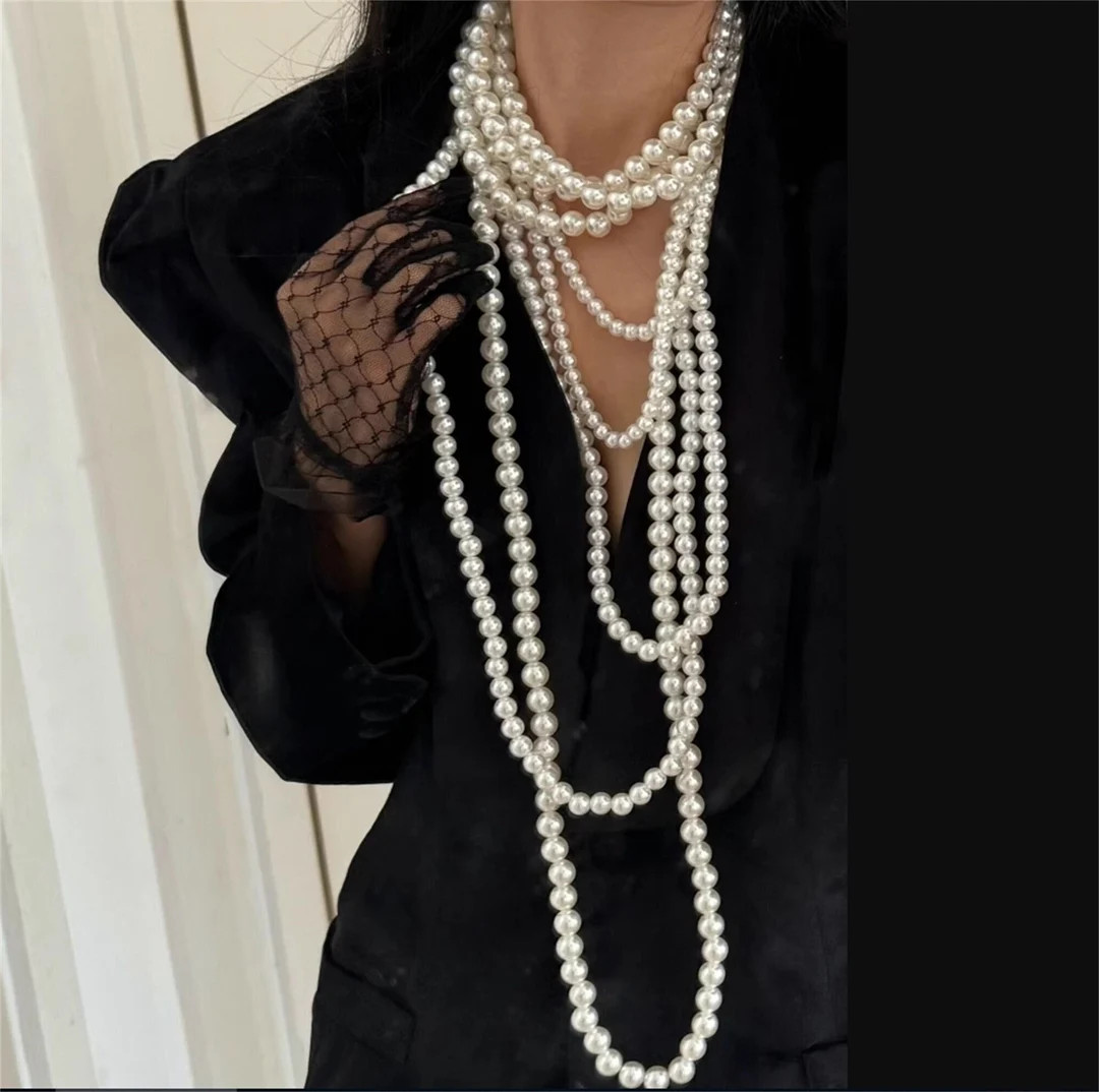 French Multi-layer Long Pearl Necklace Pearl Beaded Necklace,imitation Pearl Necklace, All-match ... | Etsy (US)