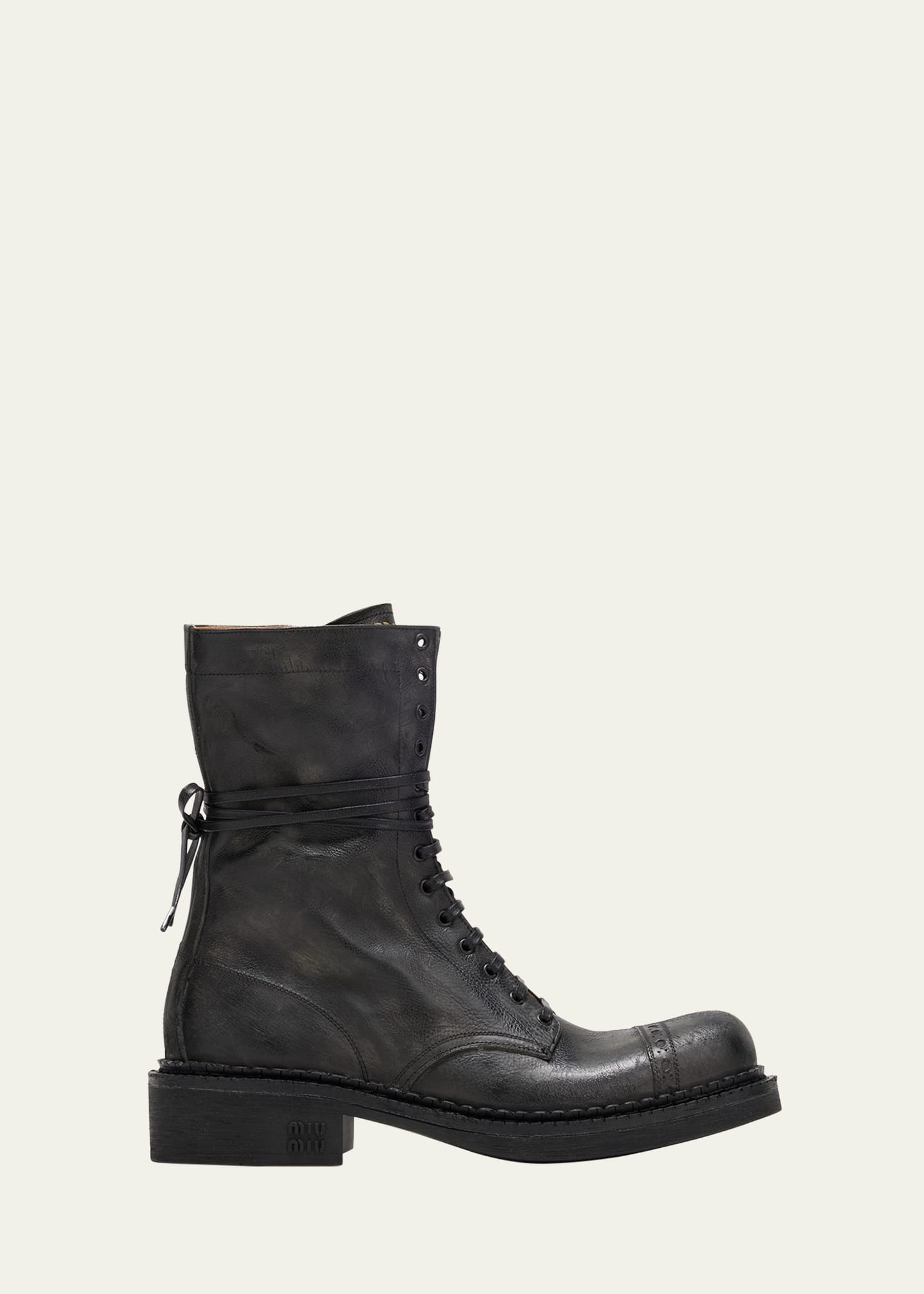 Miu Miu Calfskin Cap-Toe Combat Boots | Bergdorf Goodman